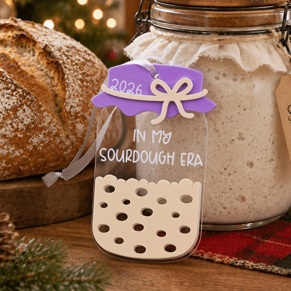 Personalised Sourdough Starter Jar Acrylic Christmas Ornament with Text and Year Christmas Gift for Bakers Bread Lovers 5