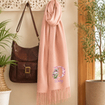 Personalised Diamond Style Birth Flower Soft Warm Tassel Scarf Shawl with Name and Initial Winter Accessory Birthday Christmas Gift for Family Friend