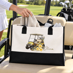 Personalized Golf Cart Birth Flower Large Tote Bag Portable with Name Travel Accessories Birthday Gift for Women Golf Lovers