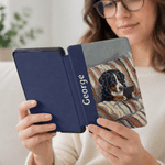 Personalized Oil Painting Pet Reading in Bed Kindle Case with Name and Photo for Multiple Models Daily Use Birthday Christmas Gift for Pet Lovers