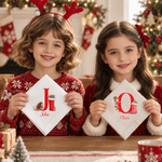 Servilleta de lino personalizada con iniciales y motivos navideños, ideal como decoración de mesa, regalo para fiestas navideñas, para niños, familiares y amigos 3