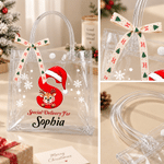 Personalized Snowflake Reindeer Waterproof Large Capacity Ribbon Gift Bag with Name and Initial Christmas Gift for Kids Children