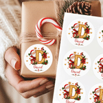 Personalised Christmas Theme Santa Holly Pinecone Glitter Initial Waterproof Stickers with Name Christmas Party Holiday Gift for Family Friends
