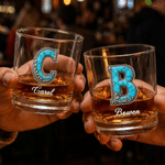 Personalized Turquoise Silver Scrollwork Style Initial 10 oz Whiskey Glass with Name Anniversary Birthday Gift for Cowboy Cowgirl 6