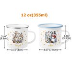 Tazza smaltata personalizzata con motivo natalizio: simpatico pupazzo di neve, fiocco di neve e pigna, da 12 oz con bordo colorato e nome inciso – Regalo di Natale per l’uso quotidiano per bambini