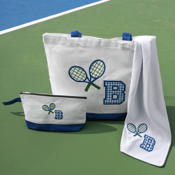 Personalized Embroidered Tennis Racket Letter Makeup Bag Towel Tote Bag Set Tennis Practice Use Christmas Game Day Gift for Tennis Lover Player