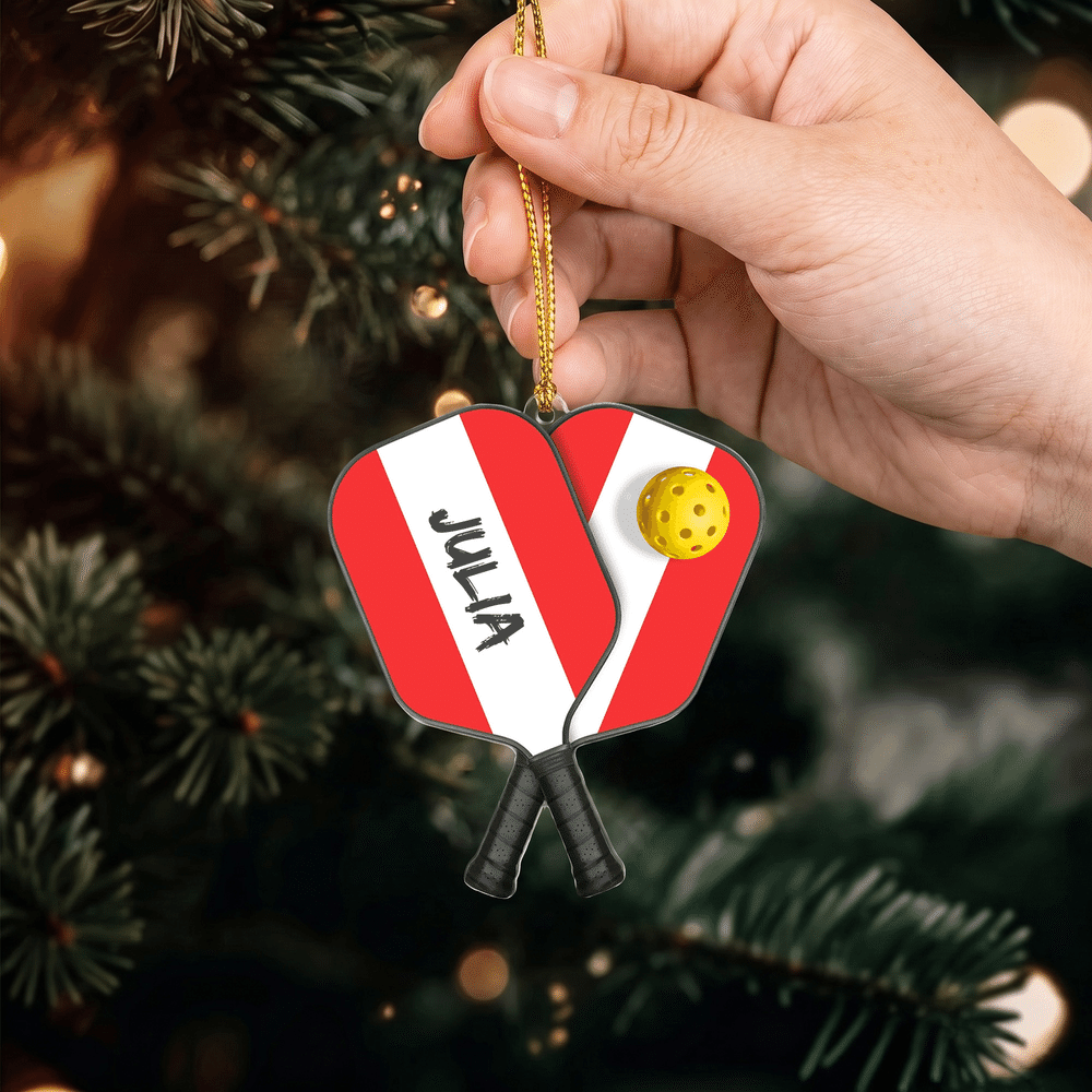 Adorno acrílico 2D personalizado y colorido con forma de raqueta de pickleball y nombre: regalo de Navidad para jugadores y entrenadores de pickleball 7