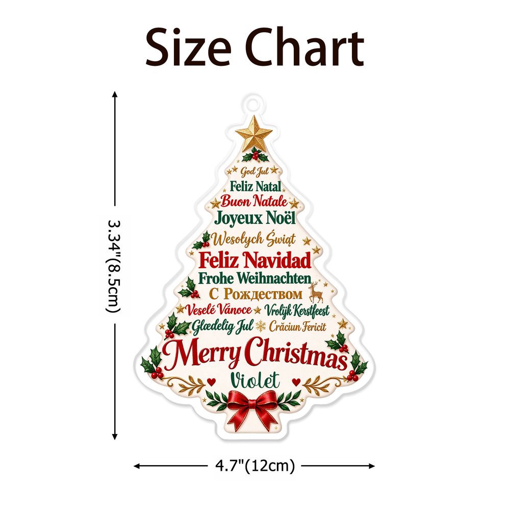 Personalised Christmas Tree Multilingual Merry Christmas Acrylic Ornament with Name Christmas Gift for Family Friends 7