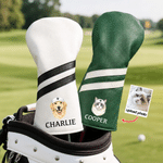 Housse de tête de club de golf en cuir synthétique personnalisée avec photo d'animal de compagnie peinte à l'aquarelle et nom – Cadeau d'anniversaire ou pour un jour de match, idéal pour les golfeurs et les propriétaires d'animaux de compagnie