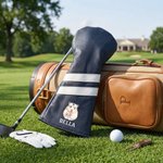 Housse de tête de club de golf en cuir synthétique personnalisée avec photo d'animal de compagnie peinte à l'aquarelle et nom – Cadeau d'anniversaire ou pour un jour de match, idéal pour les golfeurs et les propriétaires d'animaux de compagnie