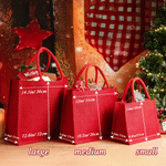 Personalised Cute Christmas Animal Santa Hat Reusable Red Linen Tote Gift Bag with Initial and Name Christmas Party Gift for Family Kids