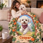 Personalized Flower Wall Elements Jumping Pet Photo Cozy Blanket with Name Bedroom Decor Birthday Gift for Pet Lover