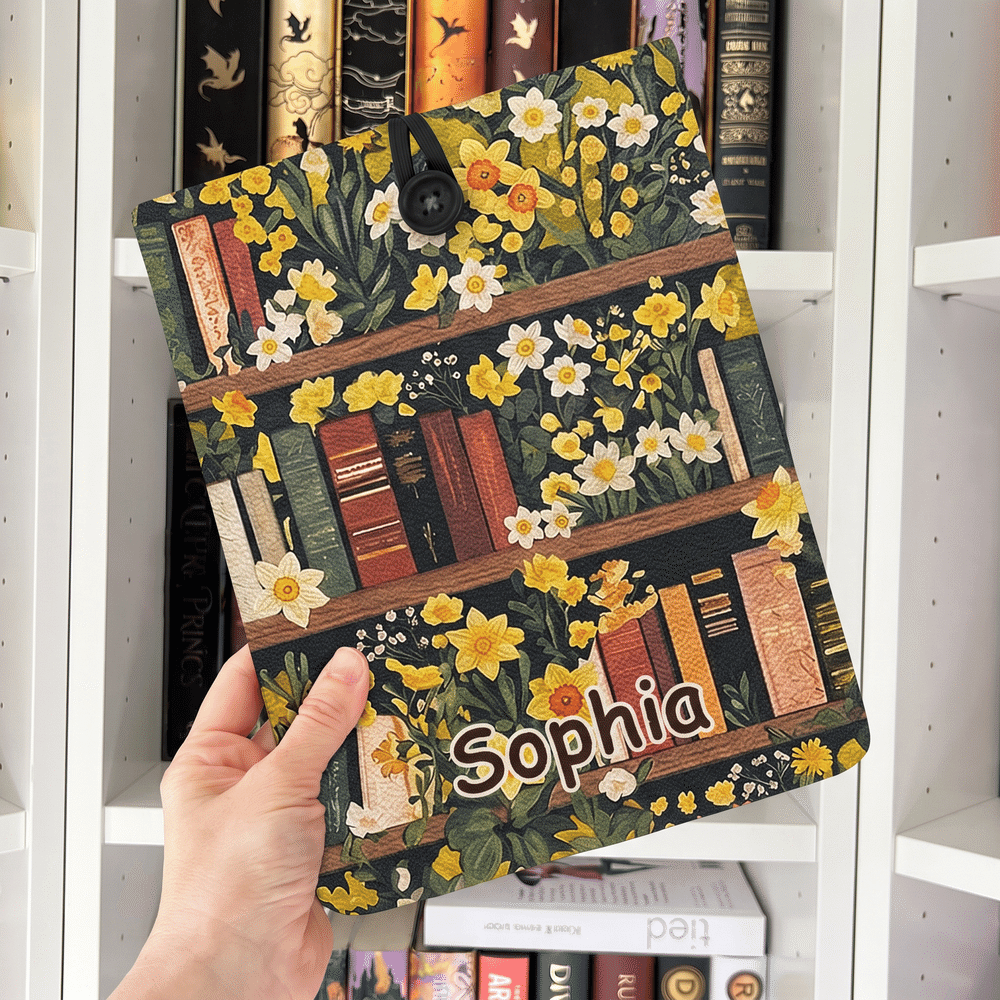 Personalized Vintage Birth Flower Bookshelf Book Sleeve with Name and Button Reading Accessory Birthday Gift for Book Lovers Students 4