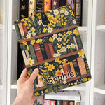 Personalized Vintage Birth Flower Bookshelf Book Sleeve with Name and Button Reading Accessory Birthday Gift for Book Lovers Students 4