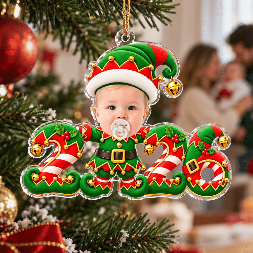 Personalized 3D-Effect Art Baby Face Photo Acrylic Christmas Theme Ornament Tree Decor Christmas Gift for New Parents Newborn 4