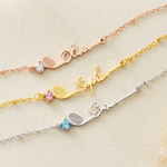 Personalised Golf Club Birthstone Sterling Silver Bracelet with Name Dainty Jewellery Team Birthday Anniversary Gift for Mum Wife Girlfriend Friend