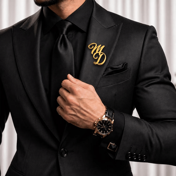 Personalized Lapel Pin with Initials, Monogram Brooch, Elegant Suit Badge, Wedding/Anniversary Gift for Grooms/Gentlemen/Men