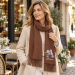 Personalised Diamond Style Birth Flower Soft Warm Tassel Scarf Shawl with Name and Initial Winter Accessory Birthday Christmas Gift for Family Friend