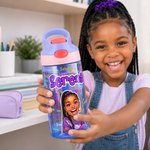 Personalized Comic Style Photo Word Cloud 16 oz Kid Water Bottle with Name Back to School Birthday Gift for Boys Girls