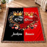 Manta suave personalizada con motivo romántico: rey, reina, corona y borla de rosa, con nombre; decoración para el hogar; regalo de Navidad, fiestas y días festivos para parejas, marido y mujer 6