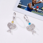 Personalized Tennis Racket Birthstone Earrings Dainty Jewelry Daily Use Birthday Gift for Woman Friend