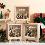Personalised 3D-Effect Artwork Nordic Woodland Animals Wooden Money Box Piggy Bank with Name Desk Decor Christmas Gift for Kids