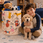 Cesto portaoggetti impermeabile personalizzato con motivo illustrativo in stile doodle raffigurante cani e gatti, dotato di manico e nome: regalo per l'inaugurazione della casa o per il compleanno, ideale per gli amanti degli animali domestici