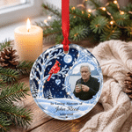 Personalized Winter Night Cardinal Snowflake Glass Acrylic Ornament with Name and Year Christmas Memorial Gift for Family 3