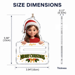 Personalisiertes 3D-Effekt-Kunstwerk: Cartoon-Weihnachtsfigur mit auf der Hand ruhender Figur – Foto-Acryl-Anhänger mit Namen – Weihnachtsgeschenk für Familie und Freunde