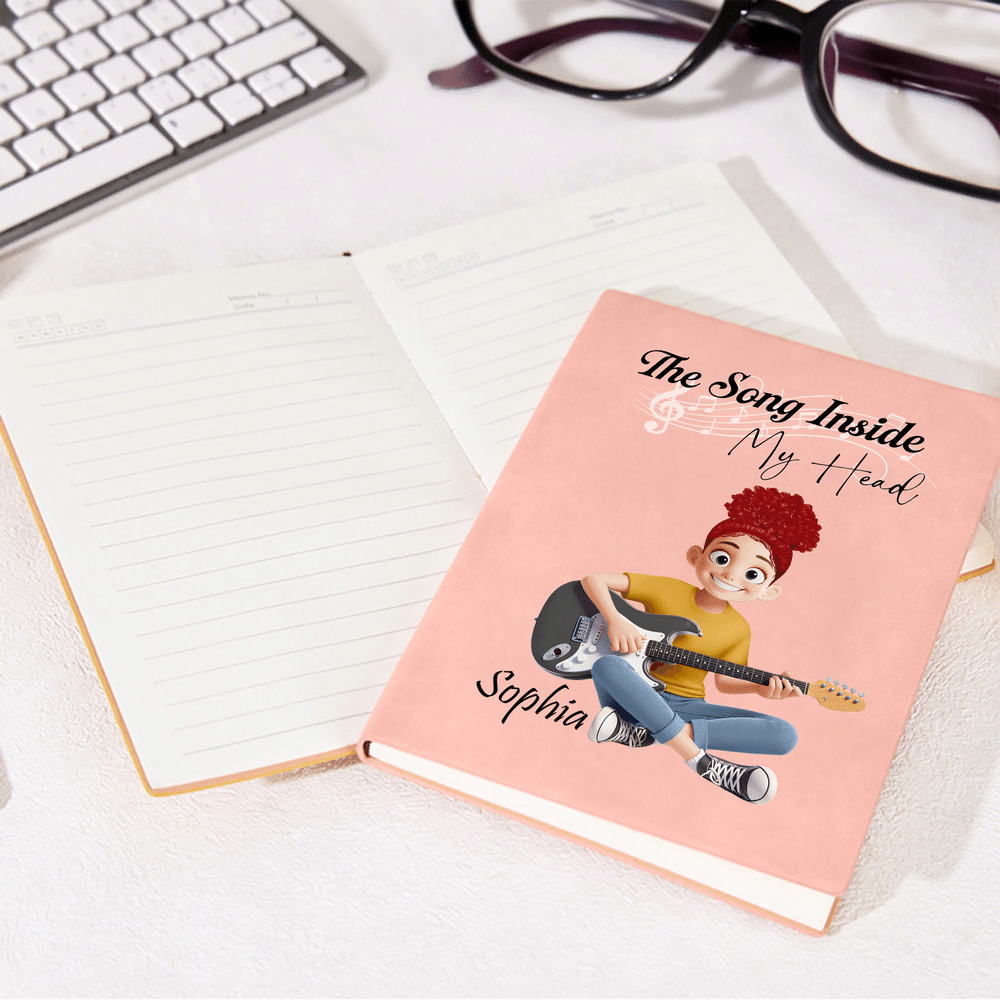 Personalised The Song Inside My Heart Guitar Cartoon Character A5 A6 Notebook with Name Birthday Music Festival Gift for Music Lover Musician Reader 7