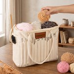 Borsa tote in tela personalizzata, con nome e multitasca porta gomitoli - Regalo di compleanno per amanti del lavoro a maglia