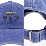 Personalized 1-10 Cute Line Cartoon Figures Washed Denim Baseball Cap with Name and Title Daily Wear Birthday Gift for Dad Grandpa 4