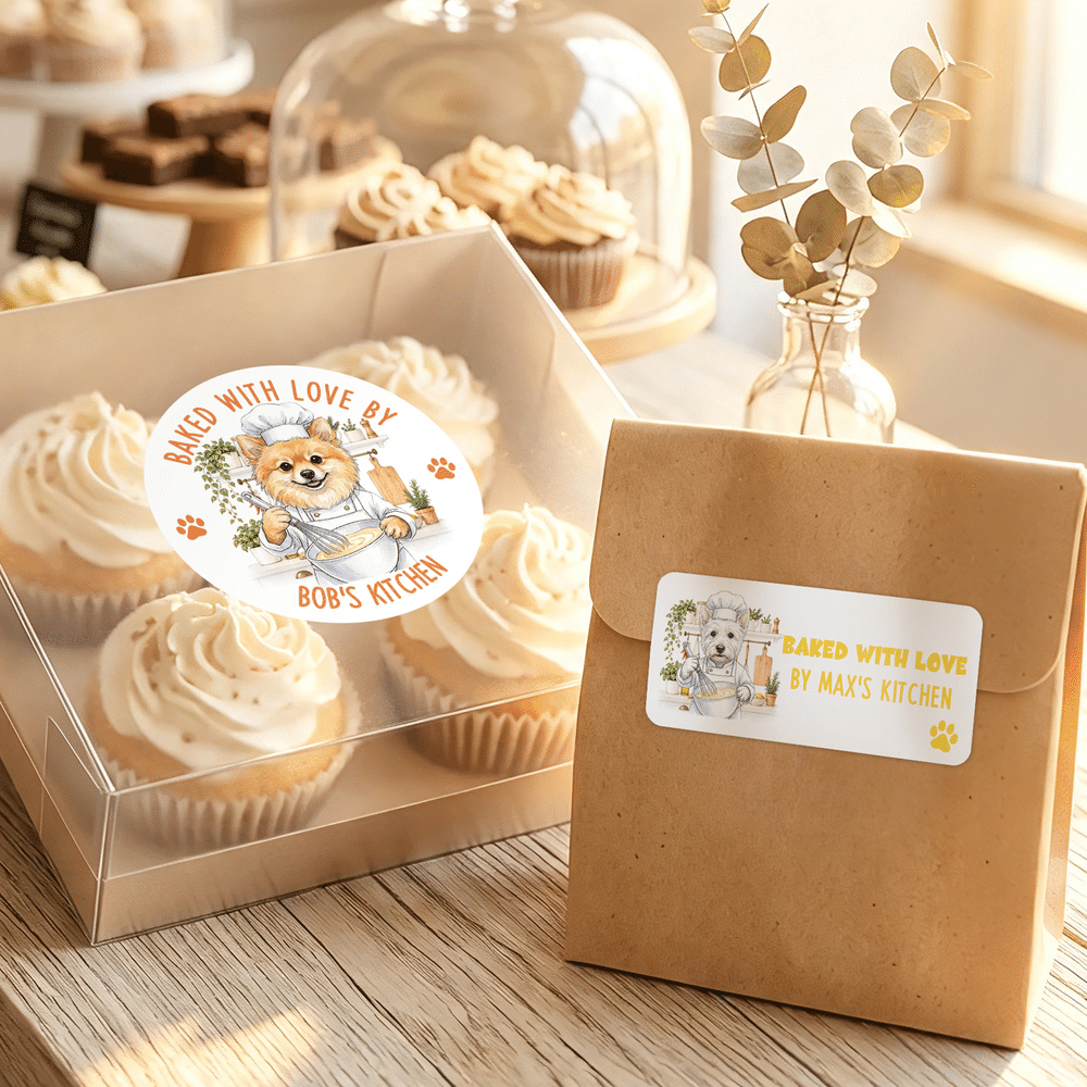 Personalised Pet Baking Theme Photo Waterproof Stickers with Text Daily Use Baking Cupcake Birthday Gift for Bakers Pet Lovers Owners 5
