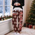 Personalized Candy Cane Plaid Pattern Soft Drawstring Pajama Pant with Name Christmas Gift for Family Kids