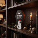 Personalized Dark Festive Gothmas Skull Snowman Wooden Coffin Tabletop Decor with Text Christmas Gift for Goth Fans
