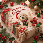 Personalized Merry Christmas Santa Hat Pet Photo Greeting Card with Name and Text Christmas Party Gift for Pet Owners Lovers Family