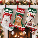 Personalized Christmas Theme Oil Painting Pet Photo Christmas Stocking with Name Home Decoration Christmas Gift for Pet Owners