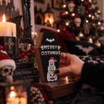 Personalized Dark Festive Gothmas Skull Snowman Wooden Coffin Tabletop Decor with Text Christmas Gift for Goth Fans