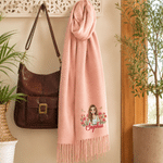Personalised Watercolor Comic Style Photo Birth Flower Tassel Scarf Shawl with Name Winter Accessory Birthday Christmas Gift for Woman Friend 5