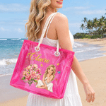 Personalized Cartoon Photo Birth Flower Waterproof Clear Tote Bag with Name Beach Party Holiday Birthday Gift for Brides Sisters Women 6