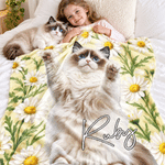 Personalisierte Haustierfoto Kuscheldecke im Ölgemälde-Stil | mit Namen & Geburtsblume | Weiche Wohndecke | Geburtstagsgeschenk für Haustierbesitzer