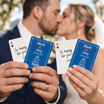 Personalised Multicolour Wedding Theme Striped Line Photo Playing Cards Iron Box Set with Name and Date Wedding Engagement Gift for Newlyweds Couples