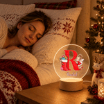 Veilleuse LED personnalisée en acrylique « Elfe de Noël » avec initiale, prénom et socle en bois – Décoration de chambre – Cadeau de Noël pour garçons et filles