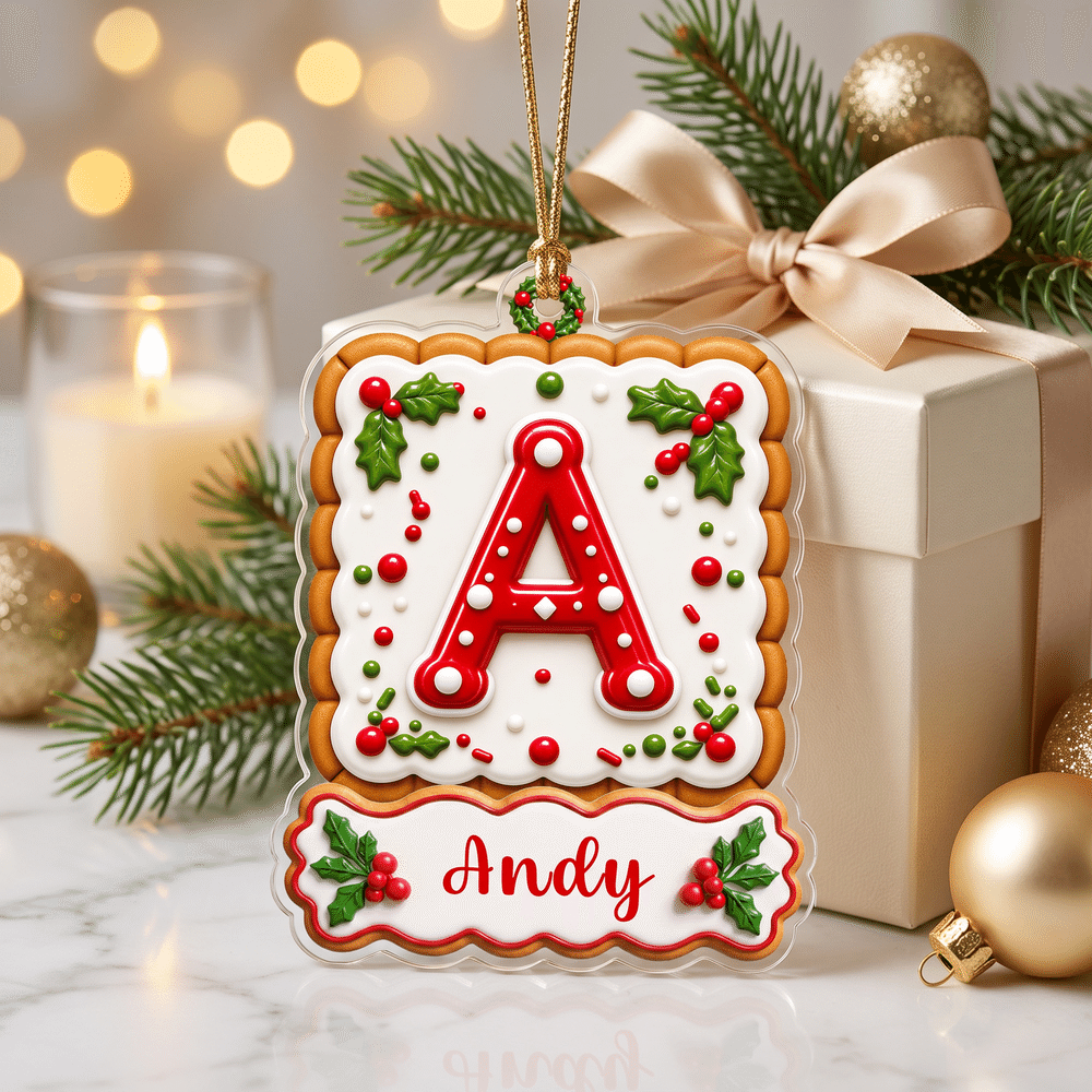 Personalized Holly Cute 3D-Effect Artwork Gingerbread Initial Acrylic Ornament with Name Home Tree Decor Christmas Gift for Family Children 6