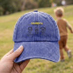 Personalized 1-10 Cute Line Cartoon Figures Washed Denim Baseball Cap with Name and Title Daily Wear Birthday Gift for Dad Grandpa 5