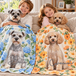 Personalisierte Haustierfoto Kuscheldecke im Ölgemälde-Stil | mit Namen & Geburtsblume | Weiche Wohndecke | Geburtstagsgeschenk für Haustierbesitzer