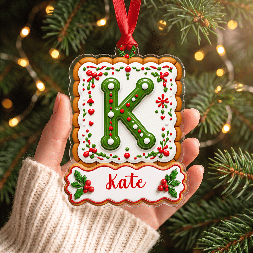 Personalized Holly Cute 3D-Effect Artwork Gingerbread Initial Acrylic Ornament with Name Home Tree Decor Christmas Gift for Family Children 2