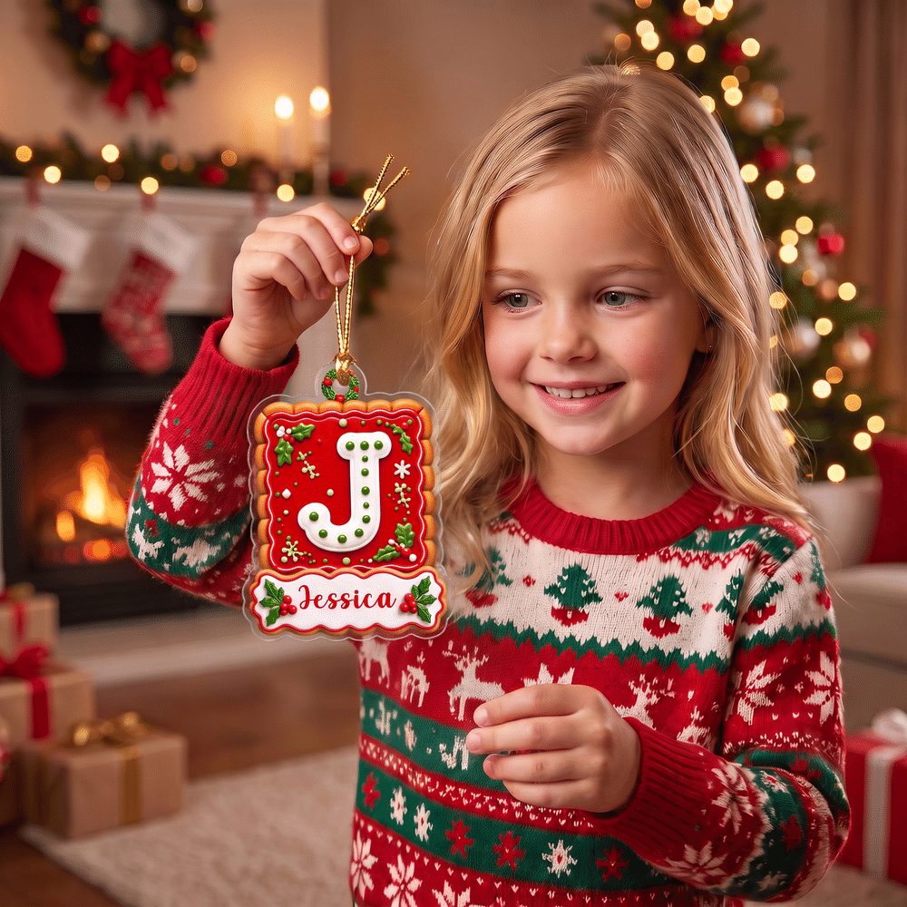 Personalized Holly Cute 3D-Effect Artwork Gingerbread Initial Acrylic Ornament with Name Home Tree Decor Christmas Gift for Family Children 4