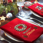 Personalized Christmas Theme Cute Snowman Elf Initial 100% Cotton Red Napkin with Name Table Decor Christmas Gift for Family Friends