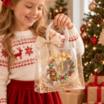 Personalised Highland Cow Christmas Wreath Transparent Gift Bag with Name Initial and Bow Christmas Gift for Family Children Highland Cow Lovers 5
